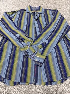 Robert Graham Blue & Green Striped Button-Down